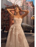 Beaded Spaghetti Straps Ivory 3D Lace Tulle Floral Wedding Dress